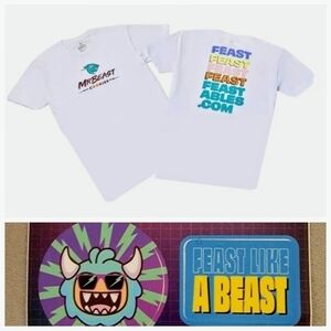 Mr Beast Bar Limited Edition T-Shirt Size Large/ 5 Stickers Feastables(2-PC Set)